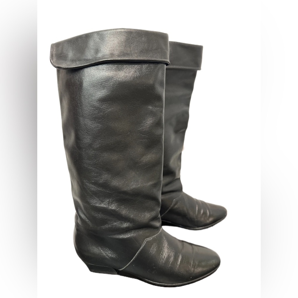 Vintage 80’s Black Leather Knee-High Boots Sz 7